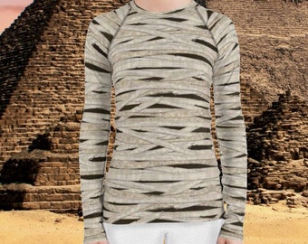 Mummy Wrap Women's Rash Guard, Mummified Wrapping Long Sleeve, Bandages Gym Yoga Workout Shirt