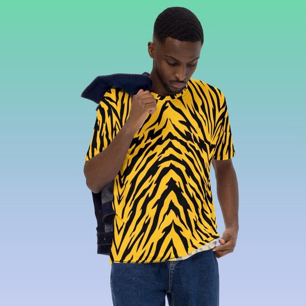 Black and Gold Tiger Stripes Unisex T-shirt, Tiger's Stripe Print Short Sleeve Shirt