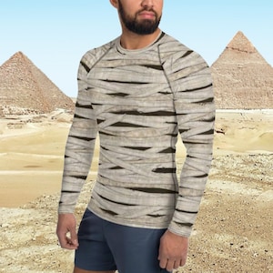 Mummy Wraps Men&#39;s Rash Guard, Mummified Wrappings Shirt, Bandages Long Sleeve Shirt, Halloween Costume