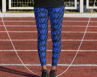 Sapphire Dragon Scale Youth Leggings, Blue Dragon Pattern Leggings