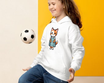 Cat in an Apron Dress Youth Heavy Blend Hoodie, Kawaii Kitten Print Pullover Unisex Youth Hoodie