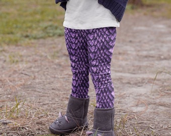 Amethyst Dragon Scale Kids' Leggings, Purple Dragon Scales Pants for Children