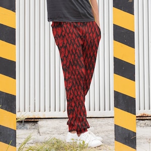 Ruby Dragon Scale Print Men's Slim Fit Joggers, Red Dragon's Scales Print Sweatpants