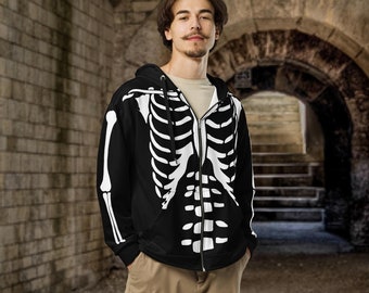 Mr Bones Unisex Zip Hoodie, Skeleton Print Full Zip Hoodie Mr Bones Unisex Zip Hoodie, Skeleton Print Full Zip Hoodie