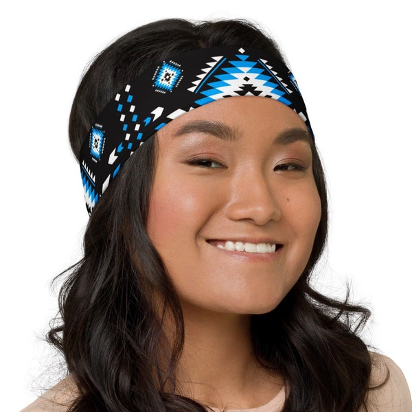 Native American Inspired Cloth Headband, Geometric Diamonds and Squares Pattern Headband