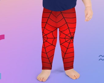 Crimson Spider Web Kids' Leggings, Red Spiderweb Pants for Children