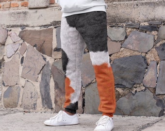 Calico Cat Fur Print Men's Slim Fit Joggers, Cute Kitty Fur Pattern Jogging Pants