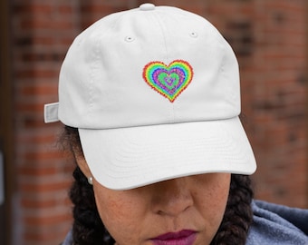 Rainbow Love Caps, Tie Dye Heart Embroidered Hat with 9 Color Options
