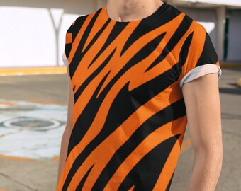 Men's Tiger Stripe T-shirt, Animal Fur Pattern Shirt, Wildlife Short Sleeve  Tshirt