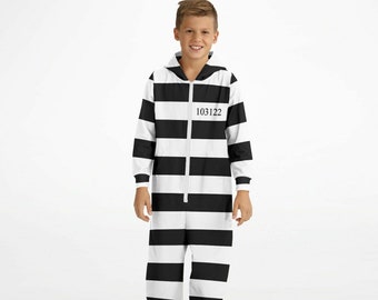 Prison Stripes Costume Kids' Jumpsuit, Vintage Prisoner One-Piece Halloween Costume