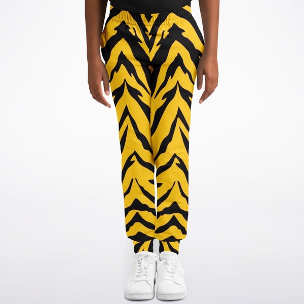 Black and Gold Tiger Stripes Youth Joggers, School Spirit Tigers Striped Sweatpants for Youth