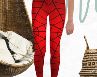 Crimson Spider Web Youth Leggings, Red Spiderweb Pants for Youth