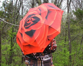 Rose Automatic Foldable Umbrella, Floral Rain Gear, Garden Pattern Umbrella