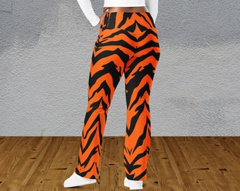 Bengal Tiger Stripe Flare Leggings, Tiger's Stripes Pattern Leggings