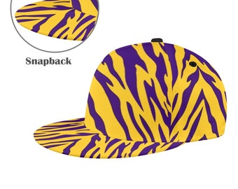 Purple and Gold Tiger Stripe Snapback Cap, Sports Fan Dad Hat