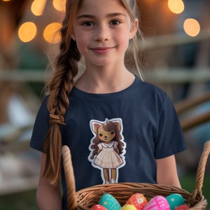 Puppy in a Dress Organic Cotton Kids' T-shirt, Kawaii Dog Print Short Sleeve Kids' Shirt