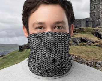 Chain Mail Print Neck Gaiter, Chainmail Pattern Face Mask