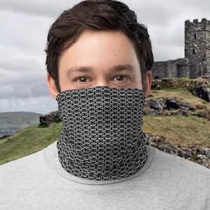 Chain Mail Print Neck Gaiter, Chainmail Pattern Face Mask