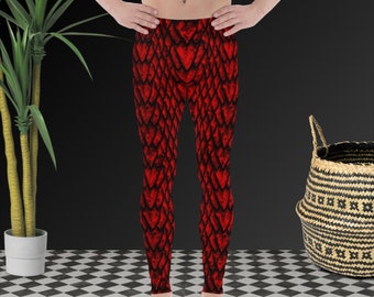 Ruby Dragon Scale Men's Leggings, Red Dragon's Scales Pattern Leggings for Men