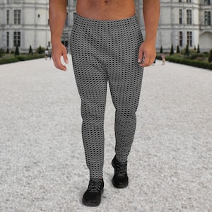 Chain Mail Print Slim Fit Men's Joggers, Knight Cosplay Pants, Halloween Costume, Chainmail Sweats