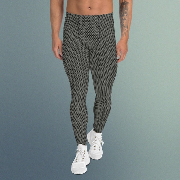 Chain Mail Print Men's Leggings, Warrior or Knight Cosplay Leggings for Men