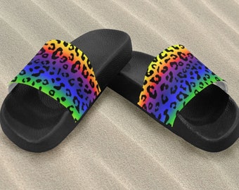 Colorful leopard print Mens sliders Slippers Sandals Colorful leopard print Mens sliders Slippers Sandals