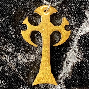Gold Glittery Cross Resin Necklace, Sharp Gothic Golden Cross Handmade Necklace