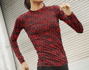 Ruby Dragon Scale Women&#39;s Rash Guard, Red Dragon Scale Long Sleeve Shirt