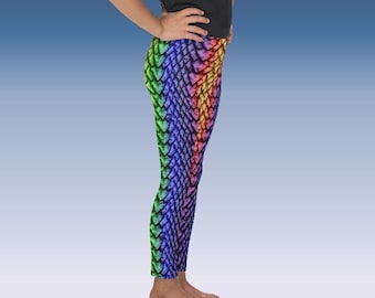 Rainbow Dragon Scale Kids' Leggings, Colorful Scaly Pattern Children's Leggings