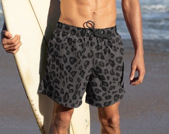 Men's Black Panther Print Recycled Athletic Shorts, Black Leopard Sports Shorts, Animal Fur Pattern