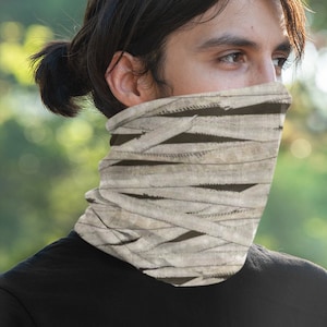 Mummy Wrap Neck Gaiter, Bandages Face Covering, Mummified Wrappings Face Mask, Halloween Costume
