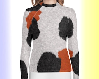 Calico Cat Fur Pattern Youth Rash Guard, Kitty Print Children&#39;s Long Sleeve Shirt