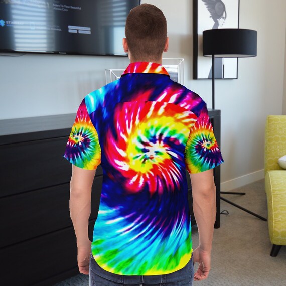 Men's Tie Dye Button Down Shirt Rainbow 