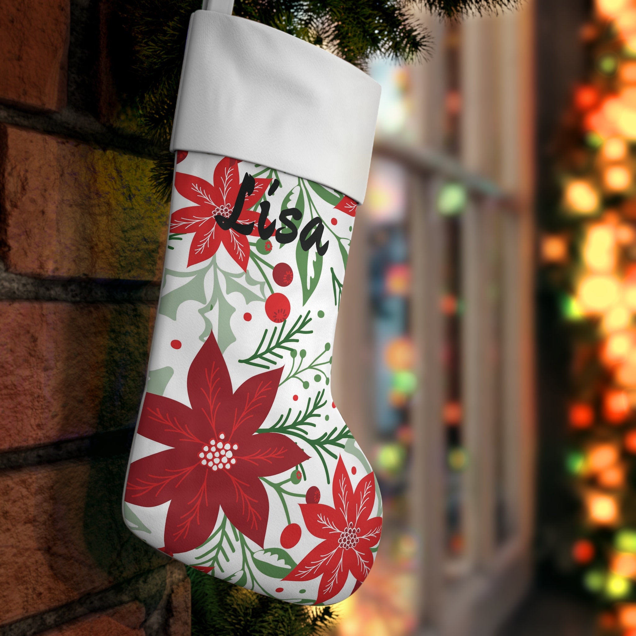 Vintage Christmas Stocking, Poinsettia Needlepoint Stocking, Vintage  Stocking, Handmade Stocking, Floral Christmas Stocking 