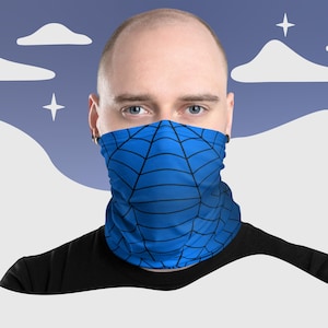 Braga para el cuello con estampado de telaraña azul, mascarilla facial transpirable y lavable.