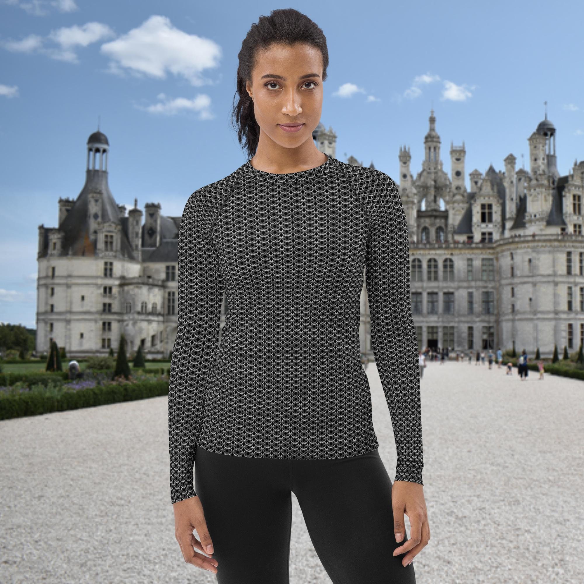 Chain Mail Women's Rash Guard, Knight Cosplay Shirt, Chainmail Long Sleeve, Halloween Costume