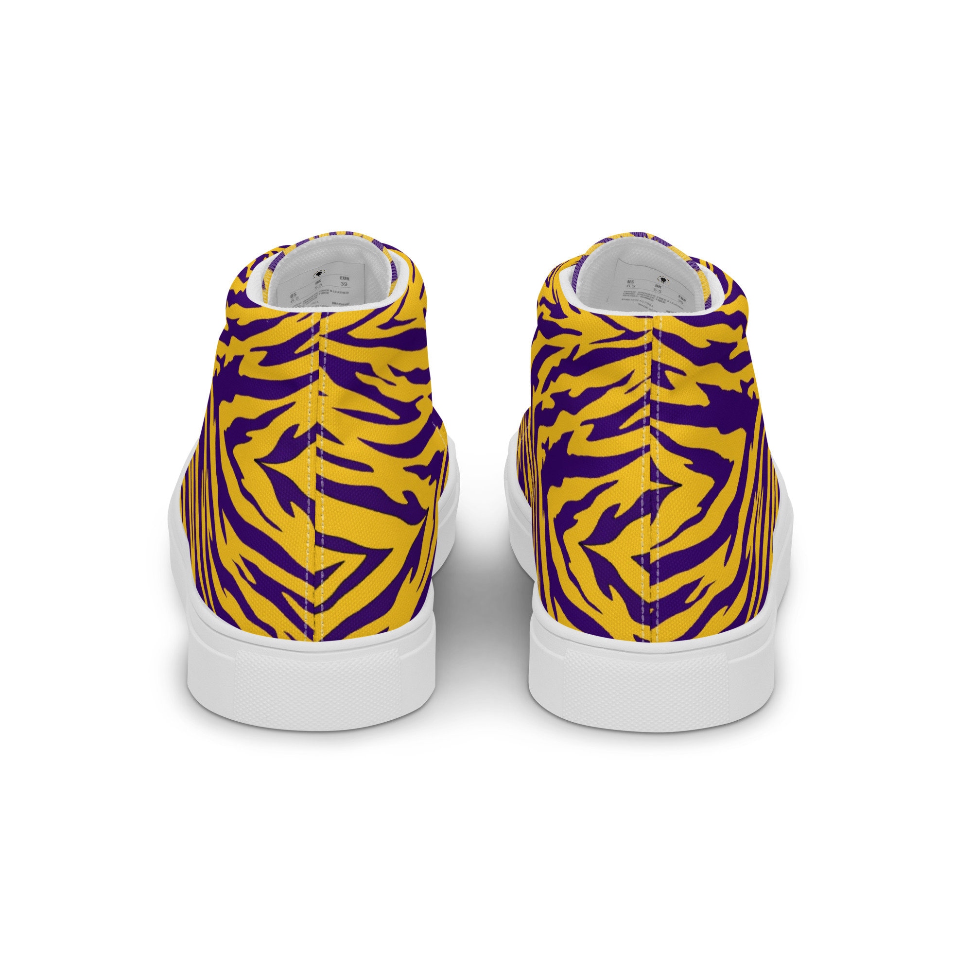 Purple and Gold Tiger Stripes Women's High Top Canvas Shoes