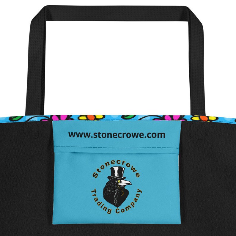 Colorful Big Tote Bag Flowers and Vines Beach Bag