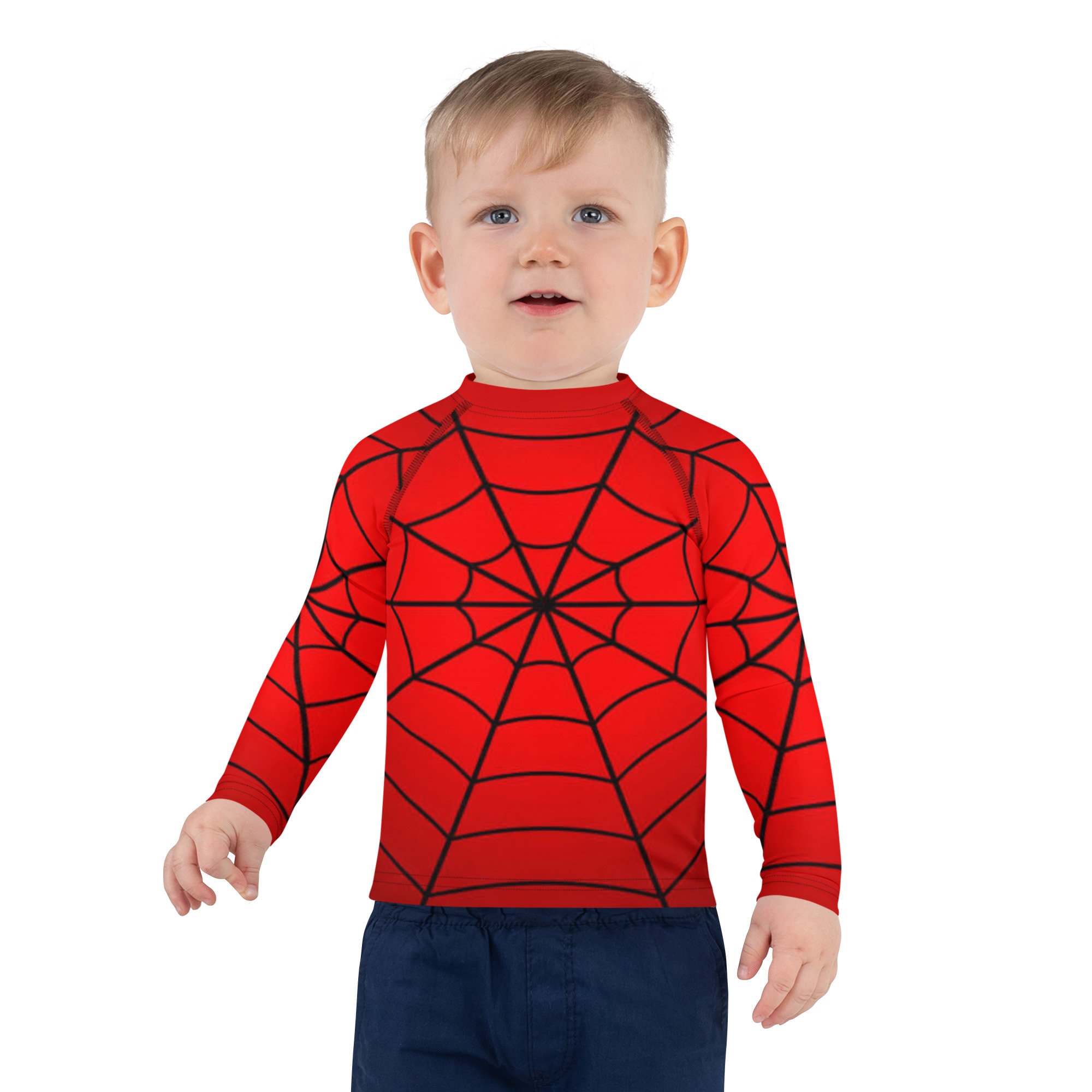 Crimson Spider Web Kids' Rash Guard, Red Spiderweb Children's Long ...