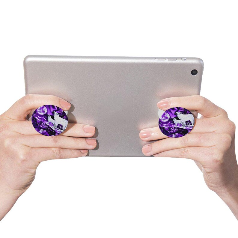 Purple Sky Animal Pop Socket Nature Cell Accessory Howling Wolves Multi-Function Cell Phone Stand