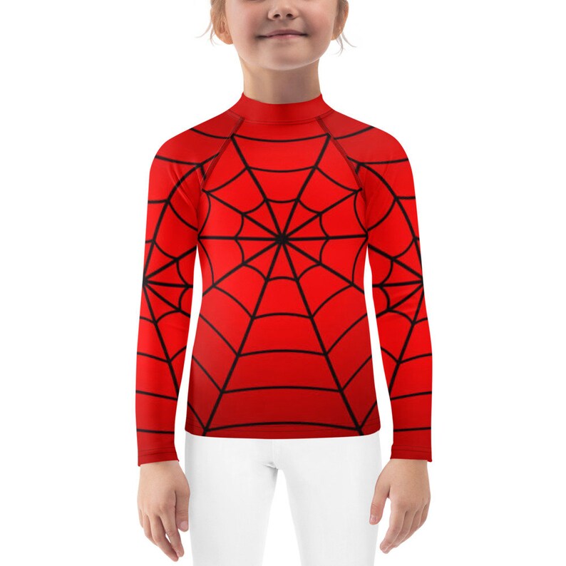 Crimson Spider Web Kids' Rash Guard, Red Spiderweb Children's Long ...