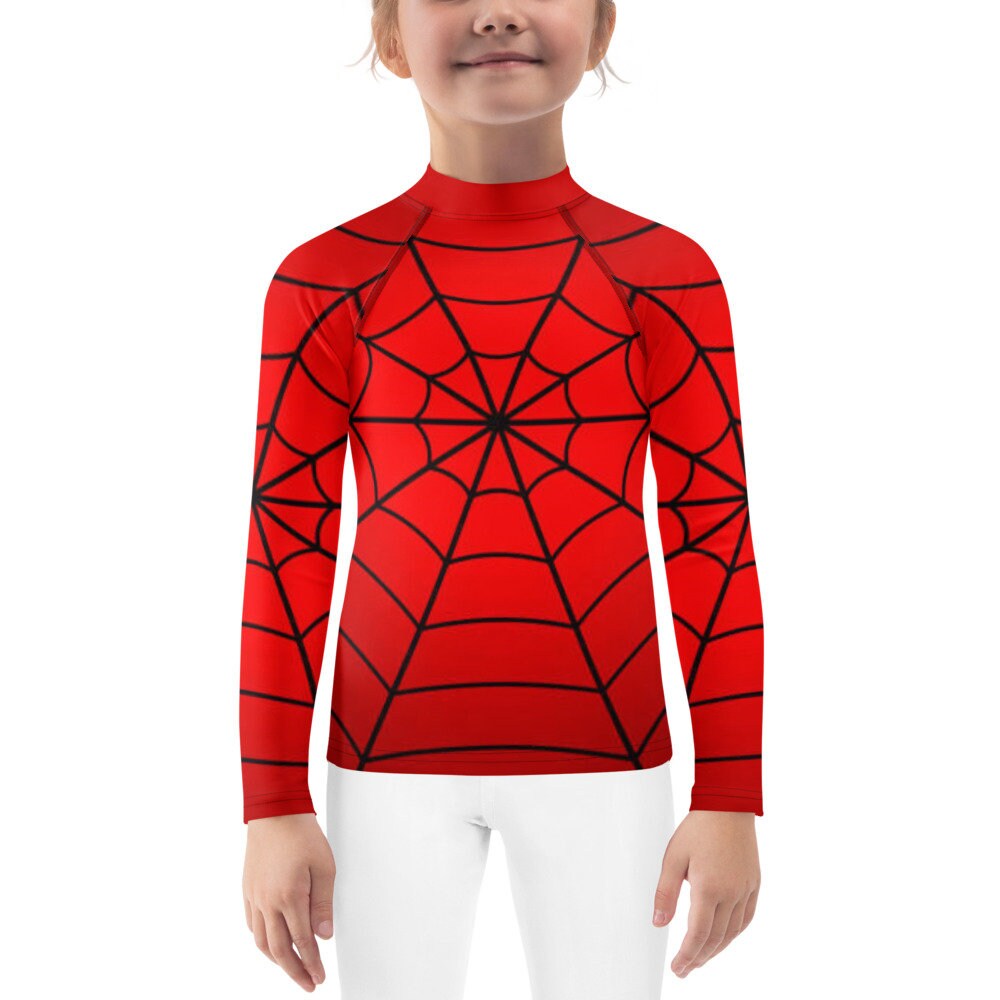 Crimson Spider Web Kids' Rash Guard, Red Spiderweb Children's Long ...