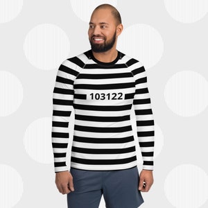 Prison Stripes Men's Rash Guard, Comfortable Criminal Costume Shirt