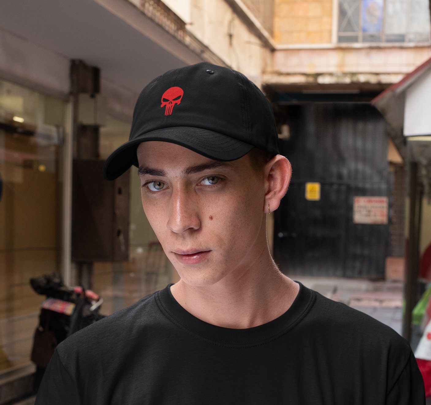 Red Skull Embroidered Dad Hat Military 