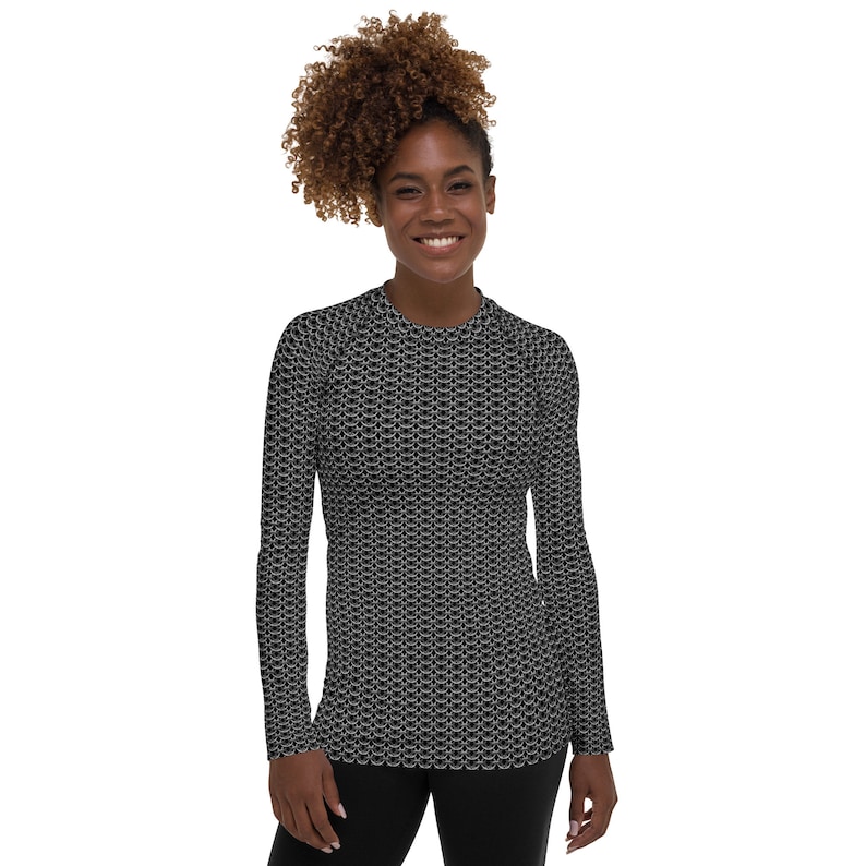 Chain Mail Women's Rash Guard, Knight Cosplay Shirt, Chainmail Long Sleeve, Halloween Costume image 5