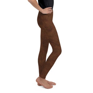 Brown Fur Print Youth Leggings, Brown Animal Fur Pattern Pants image 4