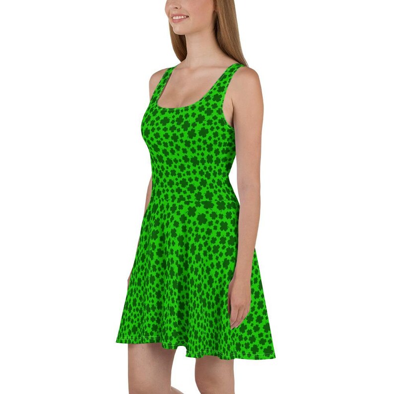 St Patrick/'s Day Summer Dress Irish Clover Dress Shamrock Sleeveless Skater Dress