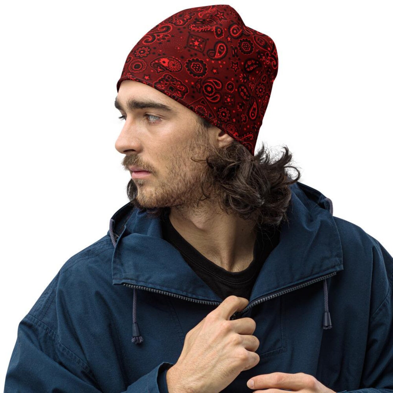 Crimson Bandana AllOver Print Beanie Red Bandanna Hat Cool Etsy