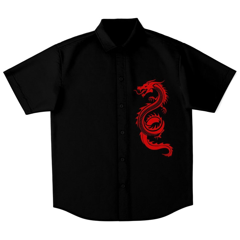 Men's Crimson Dragon Button Down Shirt Red Asian Dragon Etsy