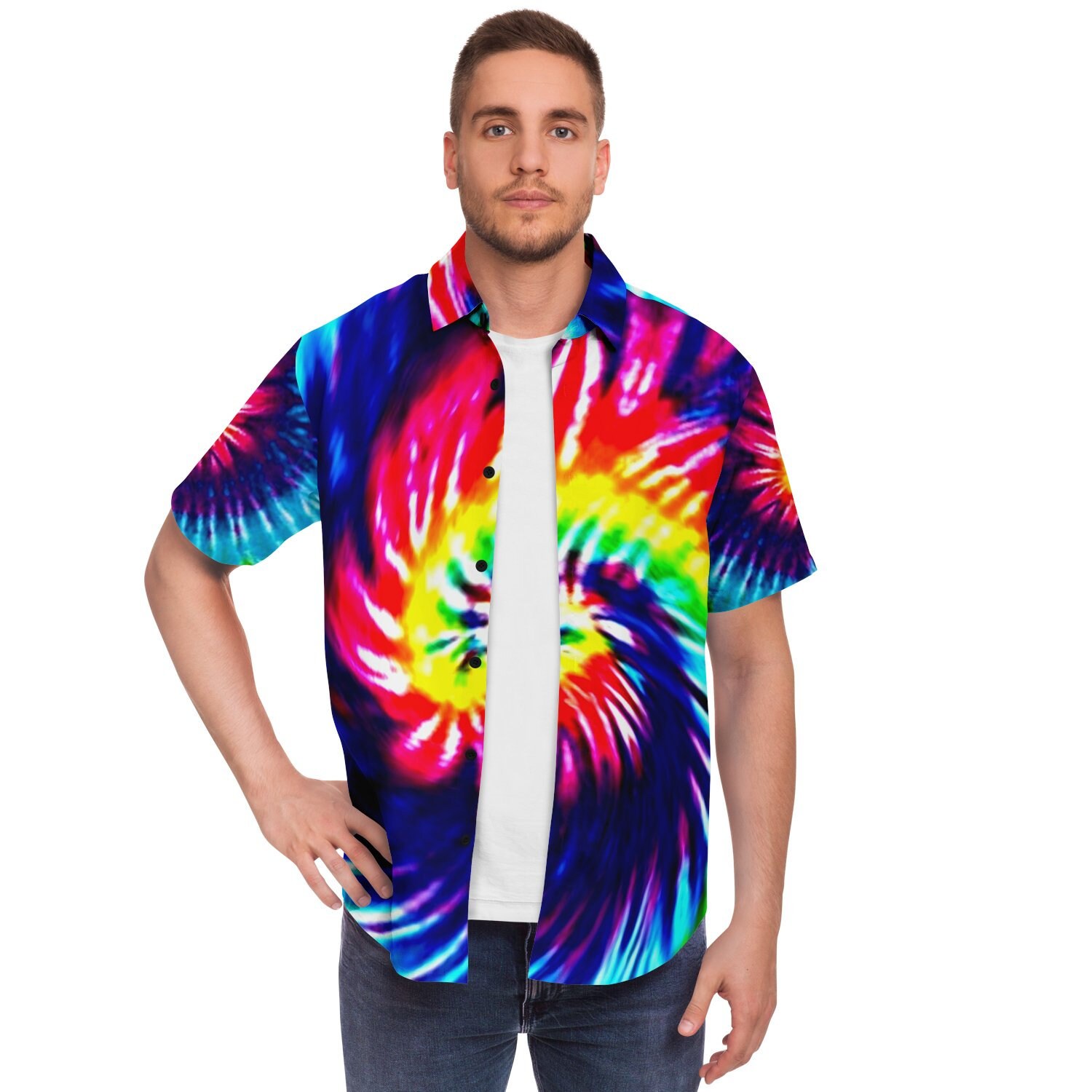 Men's Tie Dye Button Down Shirt Rainbow Button Up Dressy Etsy.de